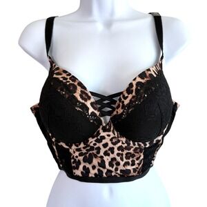 Torrid‎ XO Plunge Push Up Longline Straight Back Bra Leopard Size 38D Festival